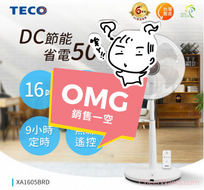 【TECO 東元】16吋微電腦遙控DC節能風扇  (XA1605BRD)
