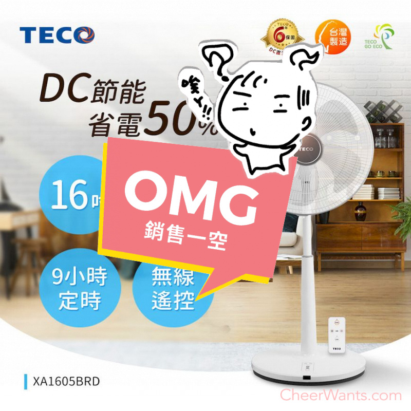 【TECO 東元】16吋微電腦遙控DC節能風扇  (XA1605BRD)