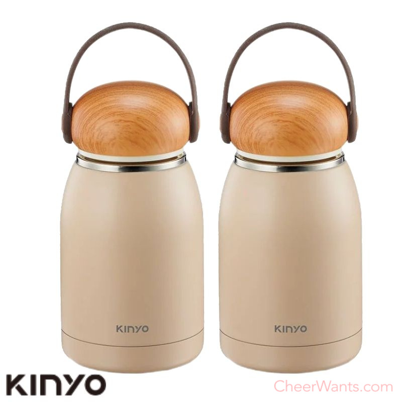【KINYO】304不鏽鋼隨行保溫杯 320ml-2個1組/奶茶色 (KIM-31)