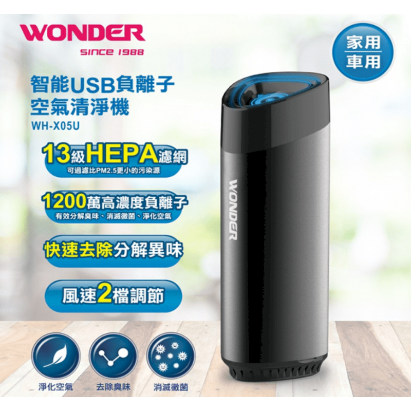 【WONDER 旺德】智能USB負離子空氣清淨機 (WH-X05U)-360度無死角淨化空氣~