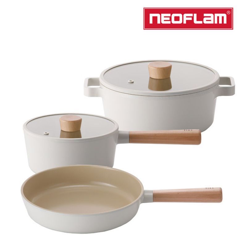 【Neoflam】FIKA系列鑄造三鍋組(雙耳湯鍋+平底鍋+單柄湯鍋)加碼送矽銀配件3件組