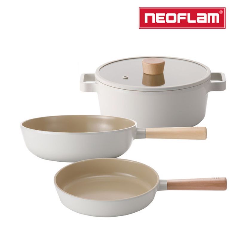 【Neoflam】FIKA系列鑄造三鍋組(雙耳湯鍋+炒鍋+平底鍋)加碼送矽銀配件3件組