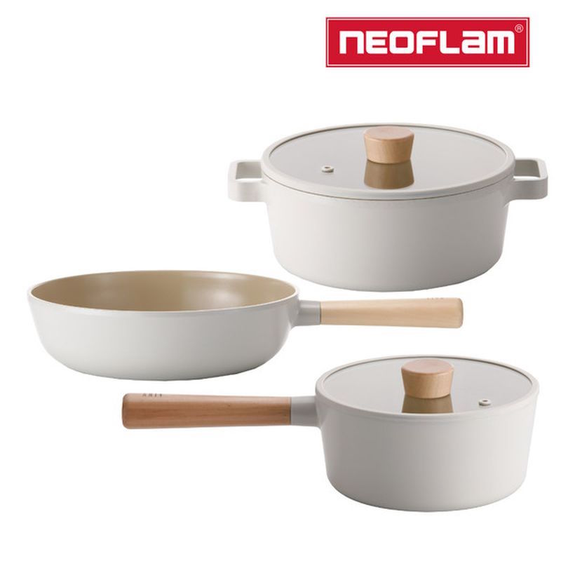 【Neoflam】FIKA系列鑄造三鍋組(雙耳湯鍋+單柄湯鍋+炒鍋)加碼送矽銀配件3件組