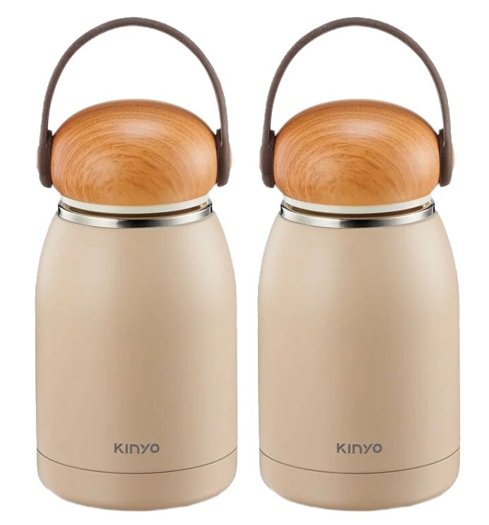 【KINYO】304不鏽鋼隨行保溫杯 320ml-2個1組/奶茶色 (KIM-31)